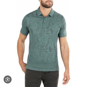 Travis Mathew Teal Leaf Pattern Polo